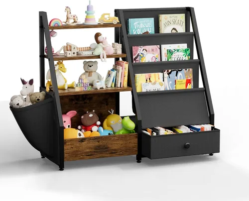 Vista 8 de HAVLOTII Estantería para niños y almacenamiento de juguetes, estante para libros para habitaciones de niños, estantería para bebés para guardería