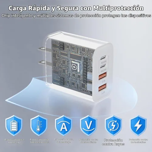 Vista 4 de Cargador de carga rápida para iPhone 17 16 15 Pro Max de 10 pies, 40 W, paquete de 2 4 puertos PD y AC, cable de carga rápida USB C a C de 10 pies