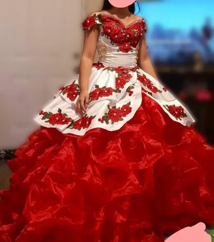 Vista 6 de Vingate Floral Flowers Emroidery Vestidos de quinceañera con volantes vestido de baile dulce 16 vestidos de fiesta de graduación