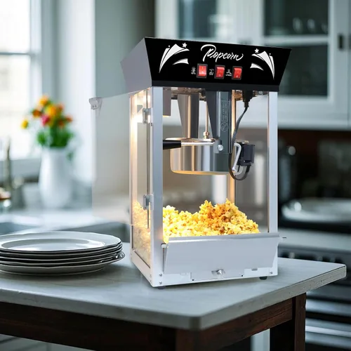 Vista 3 de Máquina para hacer palomitas de maíz, 850 W, máquina profesional para hacer palomitas de maíz, hervidor de acero inoxidable de 12 onzas, máquina