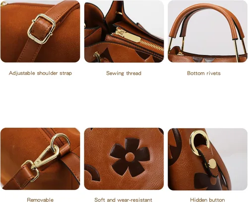 Vista 6 de Travistar Bolsos de mano florales para mujer, juego de bolso de mano de cuero en relieve con asa superior, bolsa de hombro grande, bolsa de hombro