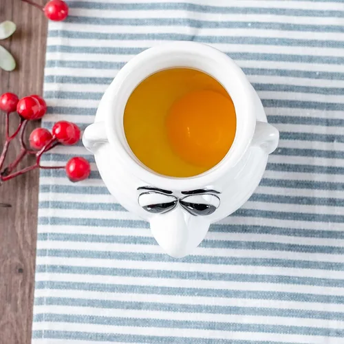 Vista 5 de Divertido separador de huevos de cocina, taza separadora de huevo de cerámica de dibujos animados y yema, apto para lavavajillas, regalo creativo