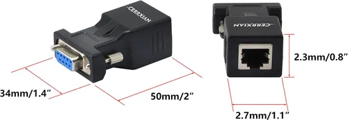 Vista 4 de CERRXIAN DB9 RS232 macho y hembra a RJ45 hembra puerto COM a LAN Ethernet Cat5e Cat6 adaptador extensor de acoplador serie (paquete de 2)
