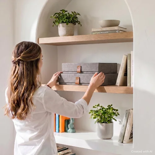 Vista 2 de Cajas Decorativas de Almacenamiento de Fotos con Tapas - Juego de 2 Hermosos Organizadores de Lino Son Perfectos para Almacenar de Forma Segura Tus
