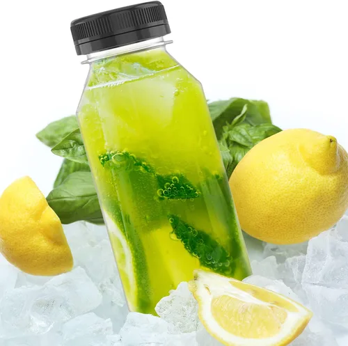 Vista 7 de 5 piezas de botellas de jugo de plástico reutilizables de 6 oz, recipientes transparentes a granel con tapas negras para jugo, batidos, té, leche