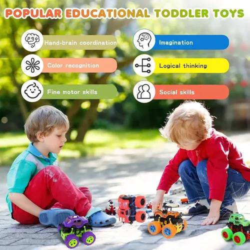 Vista 3 de Camión monstruo para niños de 3, 4, 5, 6, 7 años, paquete de 4 juguetes de automóvil impulsados por fricción Push and Go, juego de vehículos