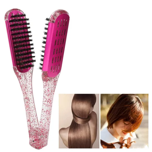 Vista 5 de YUYTE Cepillo de peine alisador de pelo de doble cara, abrazadera de peinado suave para alisar, desenredar y alisar el cabello, rojo rosa