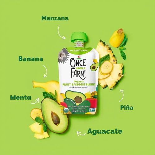 Vista 5 de Once Upon a Farm Mezcla Orgánica de Frutas y Verduras, Wild Rumpus Aguacate, 3.2 onzas
