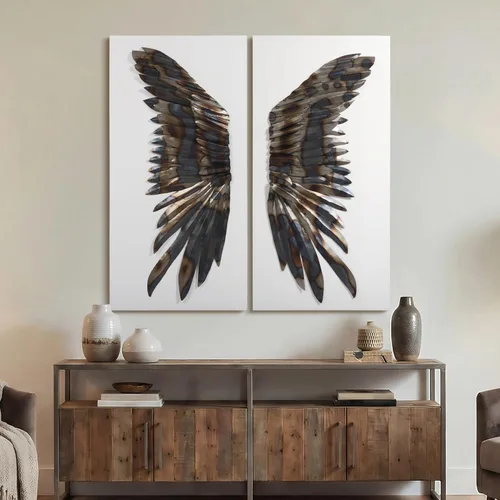 Vista 5 de Empire Art Direct The Wings Primo - Escultura de pared de hierro mixto sobre lienzo, 24 pulgadas x 48 pulgadas x 2, color metálico