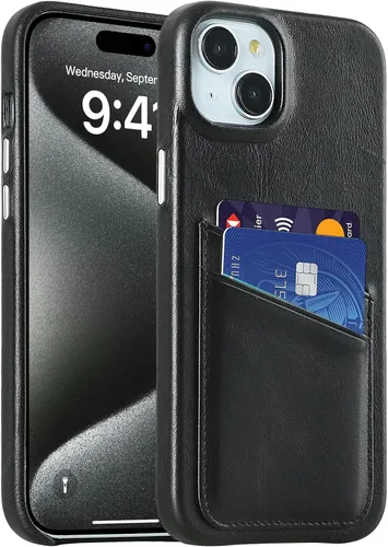 Vista 11 de LUCKYCOIN Funda de piel 100% auténtica tipo cartera para iPhone 13, diseño delgado con tarjetero y funda protectora a prueba de golpes, forro