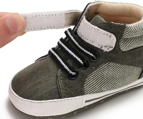 Vista 4 de Sekantrol Zapatos de cuna para recién nacidos, para niños y niñas, suela de goma suave, zapatos para bebés, zapatos deportivos de moda de caña alta