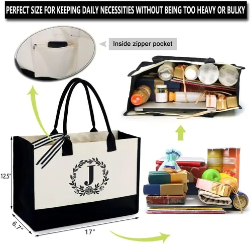 Vista 5 de BeeGreen Regalos de Navidad para mujer, bolsa de lona con bolsillo bordado monograma personalizado para amiga, mamá, profesora