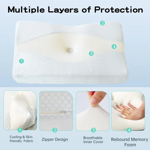 Vista 5 de Reidio Almohada cervical de apoyo cervical para dormir almohada de cama con funda de almohada de enfriamiento transpirable, almohada de espuma