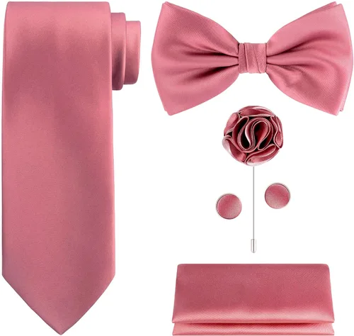 Vista 33 de TIE G 5pcs Tie Set in WHITE OR BLACK GIFT BOX: Solid Color Necktie, Satin Bow Tie, Pocket Square, Lapel, Cuff Links A-aqua