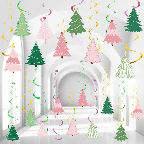 Vista 7 de Colarr Paquete de 50 remolinos colgantes de invierno para decoración de árbol azul, remolinos de techo, espirales en espiral, adornos para aula