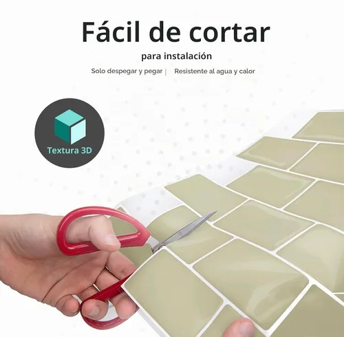 Vista 3 de 10 hojas adhesivas para baldosas, pegar y despegar para salpicaduras 12"x12" Beige