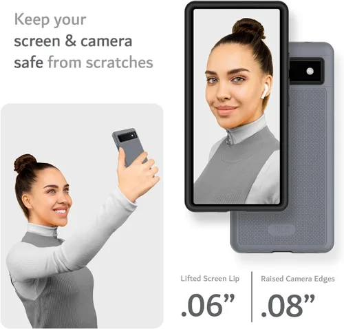 Vista 4 de TUDIA MergeGrip [grado militar] Funda protectora para Google Pixel 6a (2022), [probada en caídas], de doble capa, a prueba de golpes, delgada, Gris