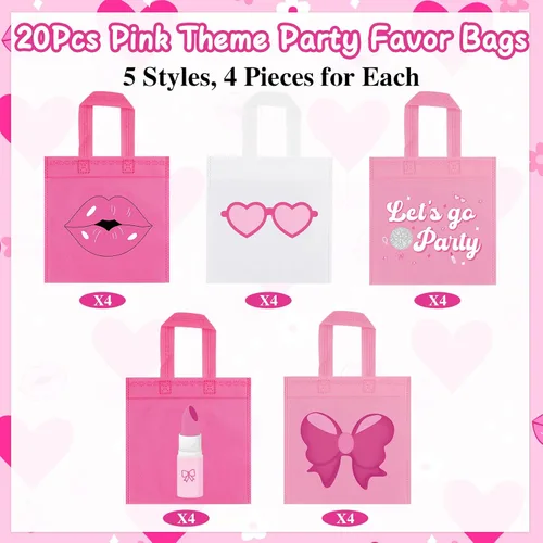Vista 2 de FHzytg 20 bolsas de regalo de fiesta rosa para niñas, bolsas de dulces de princesa rosa intenso, bolsas de regalo, bolsas de regalo para fiestas
