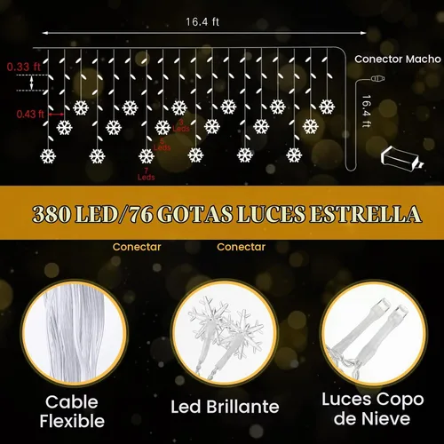 Vista 3 de Aurelema Luces de carámbano de copo de nieve de Navidad, 33 pies, luces de copo de nieve para exteriores con control remoto, 8 modos, impermeables