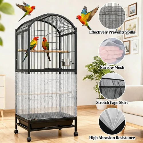 Vista 5 de RAINFLOW Paquete de 2 atrapasadores de semillas para pájaros – Funda de falda ajustable para jaula de pájaros con red de malla transpirable