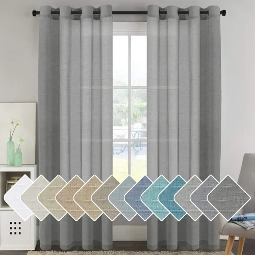 Vista 48 de H.VERSAILTEX Cortinas de lino de mezcla natural para sala de estar/cortinas de lino semitransparentes reductoras de luz de 54 pulgadas de largo