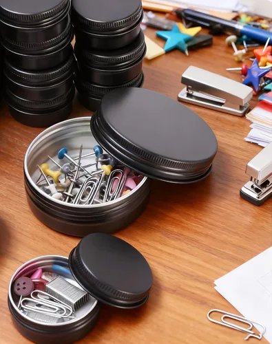 Vista 6 de LJY 48 latas redondas de aluminio negro, tapas de tornillo, 2/1/0.5 oz, 3