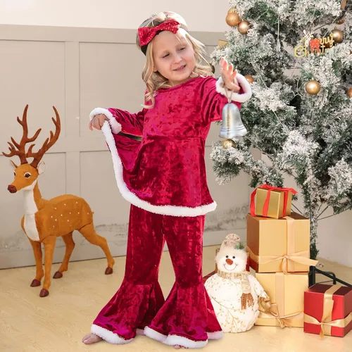 Vista 4 de Goodstoworld Baby Girls Boys 0-5 Years Christmas Outfit Toddler Xmas Santa Costume Long Sleeve Tops with Pants Hat 3 Pcs Set