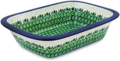 Vista 15 de Auténtica cerámica polaca rectangular Baker Signature UNIKAT en camachuelo en serbal diseño hecho a mano en Bolesławiec Polonia por Ceramika
