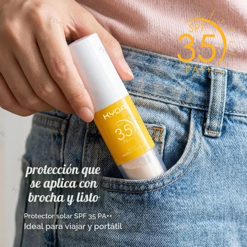 Vista 9 de KYDA Protector solar mineral en polvo para rostro y cuero cabelludo, protector solar SPF 35 para el cuero cabelludo, protector solar