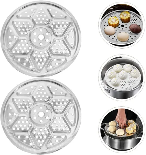 Vista 6 de Paquete de 2 estantes de vapor de acero inoxidable para tamales Bao Buns