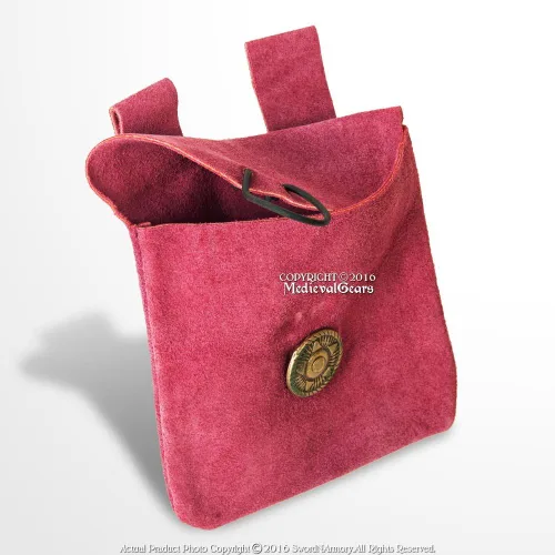 Vista 3 de Bolsa de piel de ante para disfraz medieval renacentista de varios colores LARP SCA
