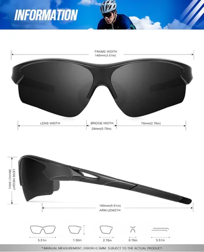 Vista 5 de KALIYADI Gafas de sol deportivas para hombres, gafas de sol polarizadas para hombres, mujeres, jóvenes, béisbol, softbol con protección UV