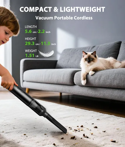 Vista 7 de Aspiradora de Coche Portátil Inalámbrica de Mano 4-en-1 Mini Aspiradora Inalámbrica con 2 Modos de Succión y 16800pa de Potencia de Succión Modos