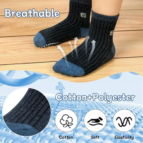 Vista 2 de Sosenfer Calcetines antideslizantes para niños pequeños con pinzas, 5-10 pares de calcetines antideslizantes para bebés de 1 a 7 años, hechos