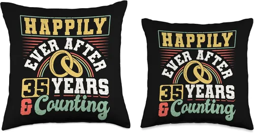 Vista 3 de Married Couples Matching Apparel JM0 35th Wedding Anniversary Happily Ever After 35 Years and Throw Pillow, 16x16, Multicolor