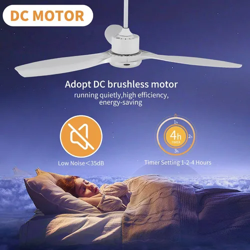 Vista 5 de Ventiladores de techo de 56 pulgadas con luces, ventilador de techo blanco moderno con control remoto, motor CC silencioso reversible, luz