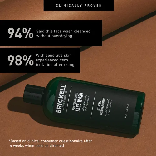 Vista 5 de Brickell - Limpiador facial de carbón purificador para hombres, limpiador facial diario natural y orgánico, 8 onzas, perfumado