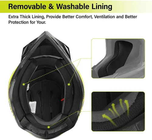 Vista 4 de XFMT DOT - Casco de motocicleta de cara completa para adultos, para motocross, ATV todoterreno, BMX, con estrella negra y amarilla, talla XL
