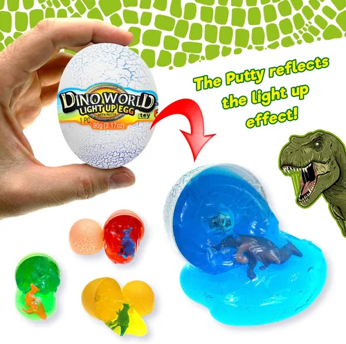Vista 4 de JA-RU Dino World - Huevos de dinosaurio iluminados con slime y pequeño juguete de dinosaurio en el interior Masilla sensorial para niños, juguete
