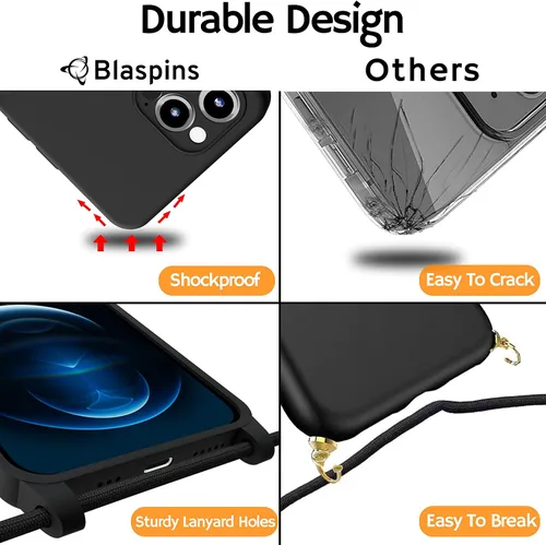 Vista 9 de Funda de teléfono con correa cruzada para iPhone 12 Pro Max, cuerda ajustable, cordón para el cuello del cinturón, cordón desmontable de cuerda