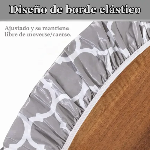 Vista 2 de UMINEUX - Mantel redondo de vinilo ajustable con bordes elásticos y reverso de franela, funda de mesa redonda impermeable, fácil de limpiar