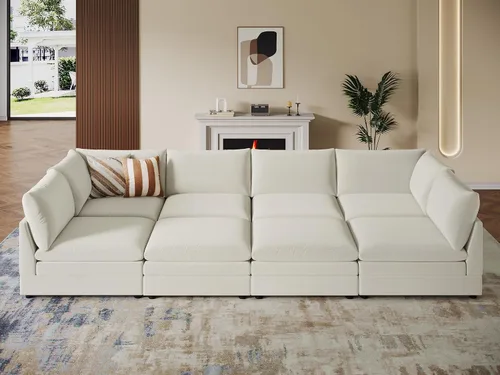 Vista 12 de VANOMi Sofá modular modular en forma de L de 98 pulgadas con otomana Beige