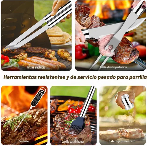 Vista 4 de ROMANTICIST Juego de 26 herramientas de parrilla de acero inoxidable, accesorios de parrilla de alta resistencia, regalos para hombres y papá, kit