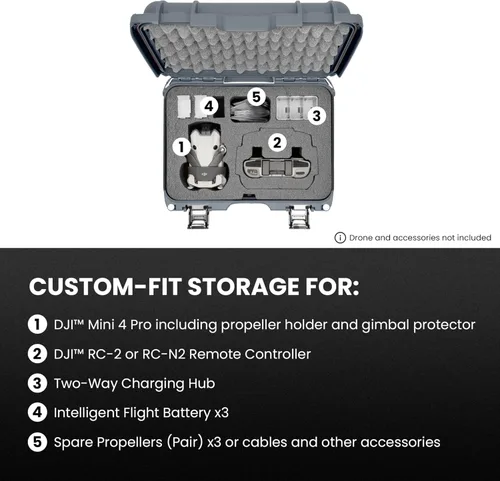 Vista 7 de Nanuk Funda protectora impermeable 915 para DJI Mini 4 Pro Fly More con sistema patentado de bloqueo PowerClaw (grafito)