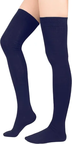 Vista 4 de Zando Calcetines largos hasta el muslo para mujer, calcetines altos de algodón por encima de la rodilla, calcetines finos hasta el muslo para uso