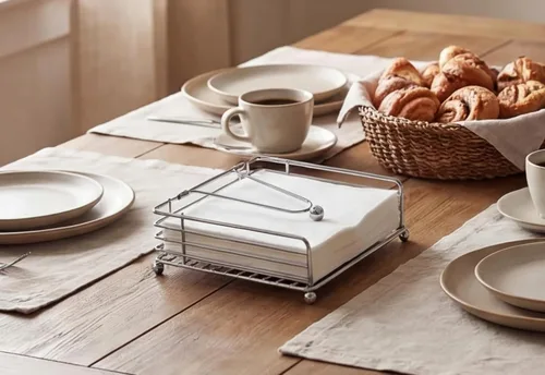 Vista 4 de hiwafifi Servilletero para mesa, dispensador de servilletas plano con brazo pesado, soporte cuadrado de papel de cóctel de elegante hierro rústico