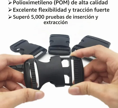 Vista 3 de Hebillas de plástico de liberación, Negro, Ajustable, liberación lateral
