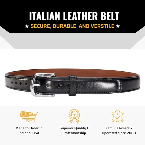 Vista 2 de Cinturón de vestir italiano de cuero de grano completo con núcleo de acero - Funda CCW Cinturón de transporte diario Negro