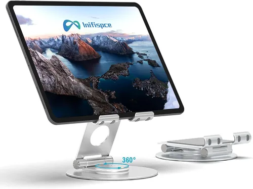 Vista 8 de Swivel Tablet Stand, Aluminum Portable 360°Rotating Adjustable Tablet Holder for All 4-12.9’’ iPad Surface Samsung Phone Tablet Kindle E-Reader and