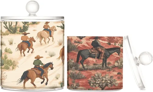 Vista 22 de Paquete de 2 tarros de boticario Qtip dispensadores con tapas de algodón, recipientes redondos de algodón para hisopos de algodón, almohadillas